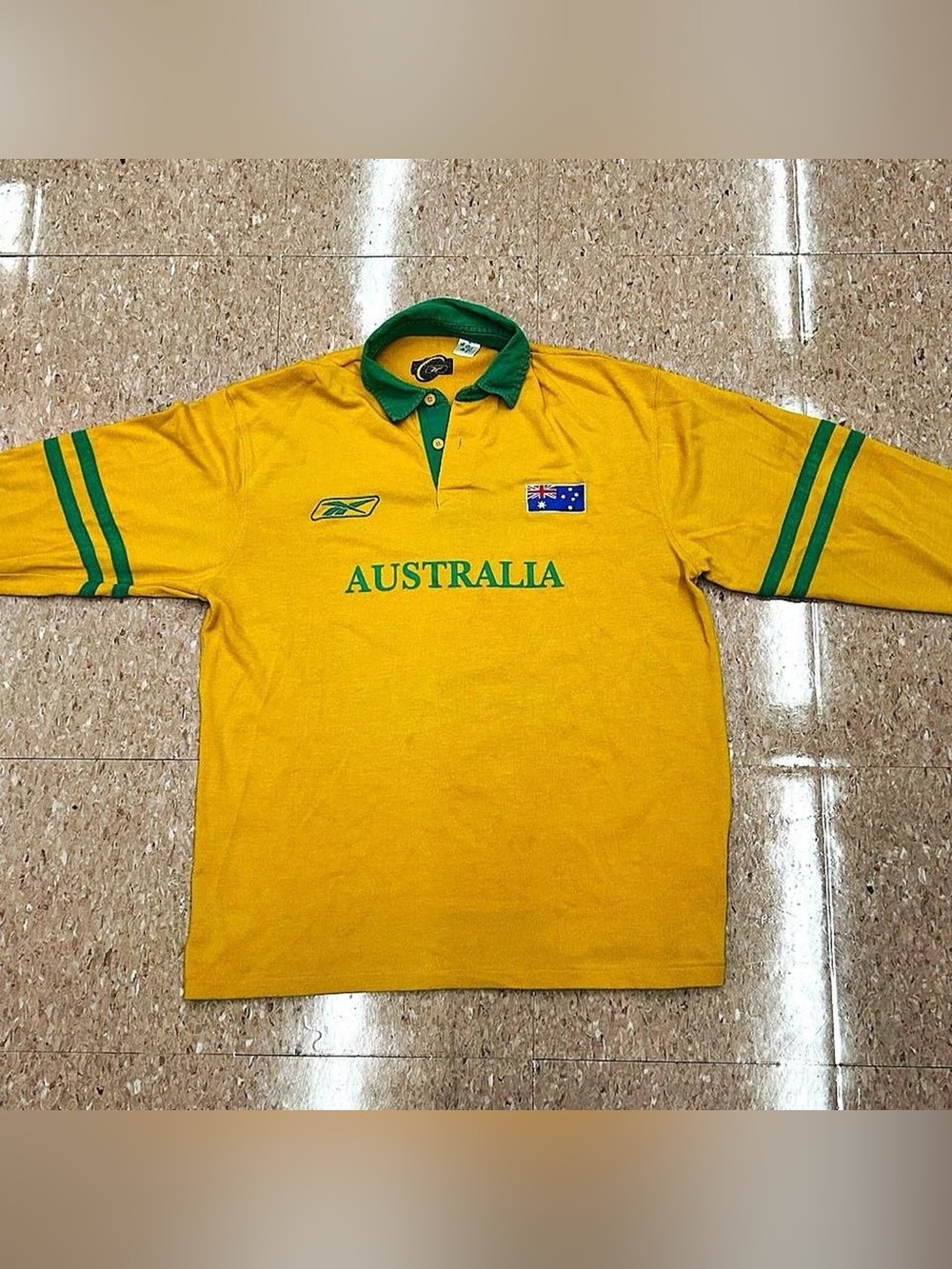 Reebok Yellow Polo with Green Trim and Australia Logo